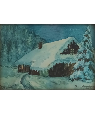 Akwarela "Zima w górach Wałbrzyskich", sygn. Zygmunt Chmielowski 1956