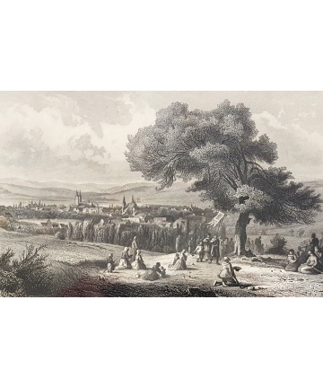 Drzeworyt w ramie z XIX wieku - Jägerndorf - Dolny Śląsk - Myślinów