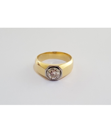 Złoty pierścionek - sygnet Art Deco z lat 30-tych zdobiony brylantem 1,08 ct stary szlif, rozmiar 20