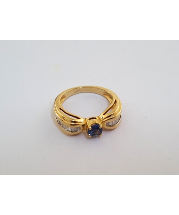 Złoty pierścionek z diamentami 0,20 ct oraz szafirem 0,50 ct, rozmiar 14,5