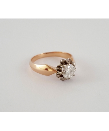 Złoty pierścionek zdobiony brylantem 0,90 ct - Au 583 - lata 60-70 XX wieku