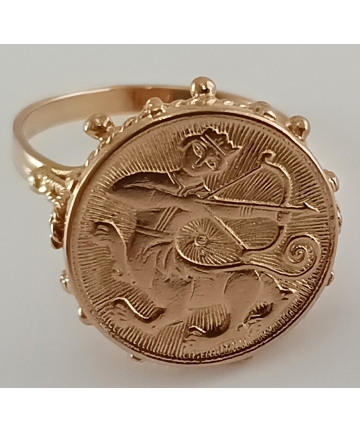 Złoty pierścionek ze znakiem zodiaku - Strzelec - Au 583