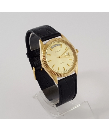 Szwajcarski męski zegarek w złotej kopercie GENEV QUARTZ - 35 mm