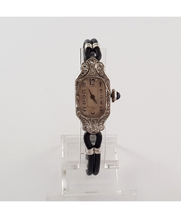 Damski szwajcarski zegarek MIDO - Pt+Au, zdobiony diamentami, szafirem z lat 20-te XX wieku