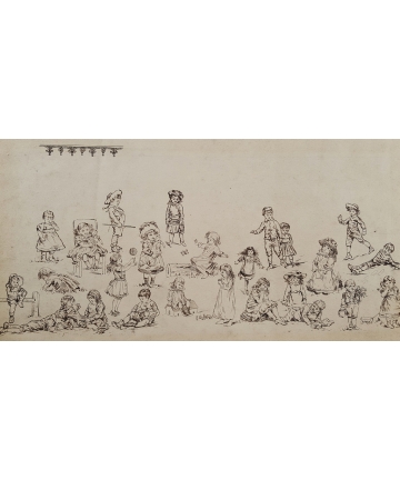 Rysunek z XIX wieku - Dzieci - tusz, piórko