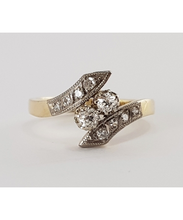Złoty pierścionek Art Deco z lat 40-tych zdobiony diamentami - stary szlif, rozmiar 18