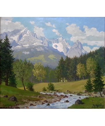 Obraz olejny na płótnie - Widok na Alpy - Emil Rudolf Kloden (1892-1952)