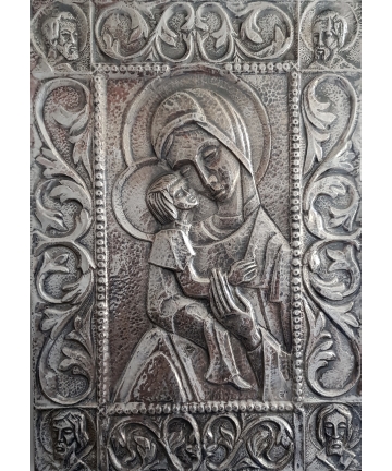 Srebrny próby 925 obraz Matki Bożej z Dzieciątkiem Jezus - II poł. XX wieku